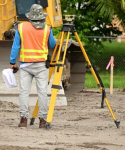 Man standing next to a dumpy level